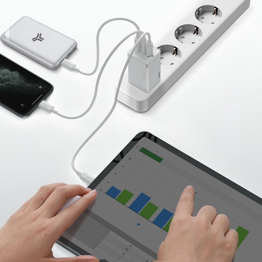 Baseus GaN2 Pro Snellader 65W met PD + USB-C Kabel 1M Wit afbeelding 3