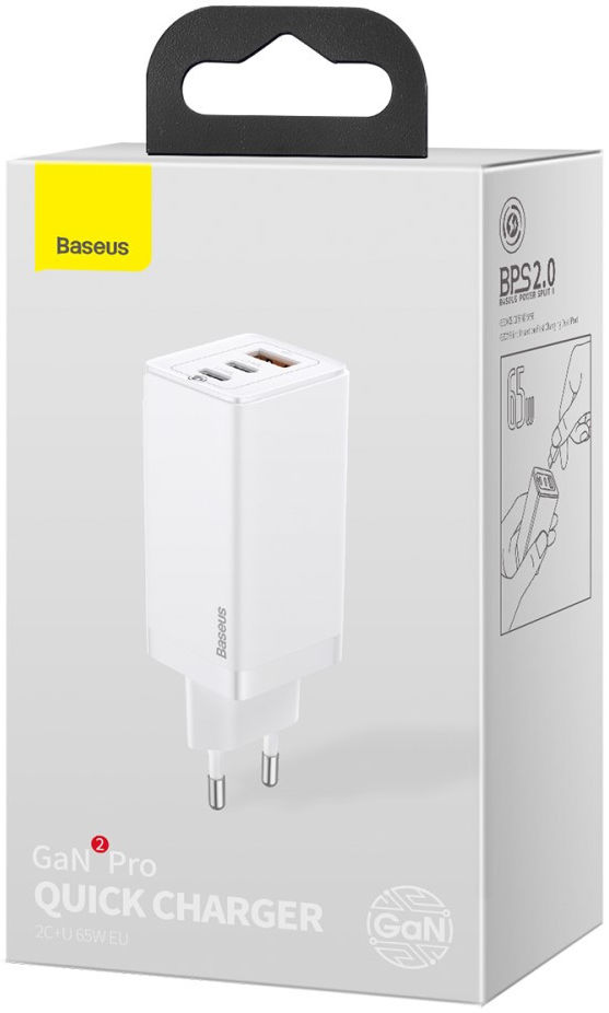 Baseus GaN2 Pro Snellader 65W met PD + USB-C Kabel 1M Wit afbeelding 9