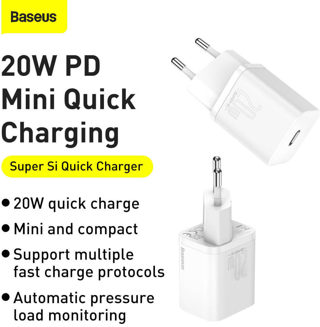 Baseus Super-Si Quick Charger USB-C Snellader 20W Power Delivery Zwart afbeelding 5
