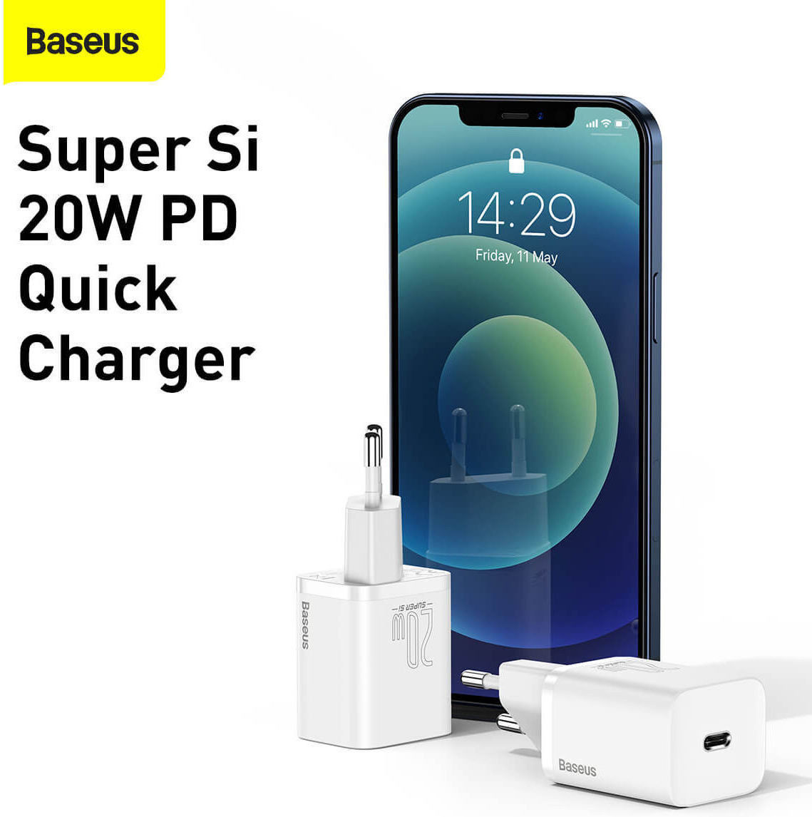 Baseus Super-Si Quick Charger USB-C Snellader 20W Power Delivery Zwart afbeelding 6