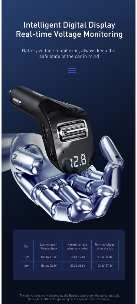 Baseus Bluetooth Muziek Transmitter en USB Autolader met Quick Charge afbeelding 6