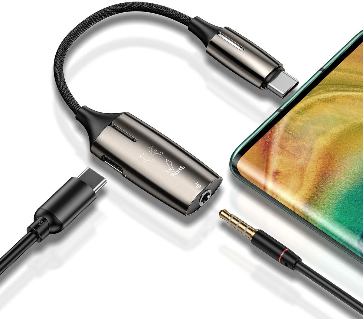 Baseus 2-in-1 USB-C naar 3.5mm Headphone Jack en USB-C Adapter afbeelding 2