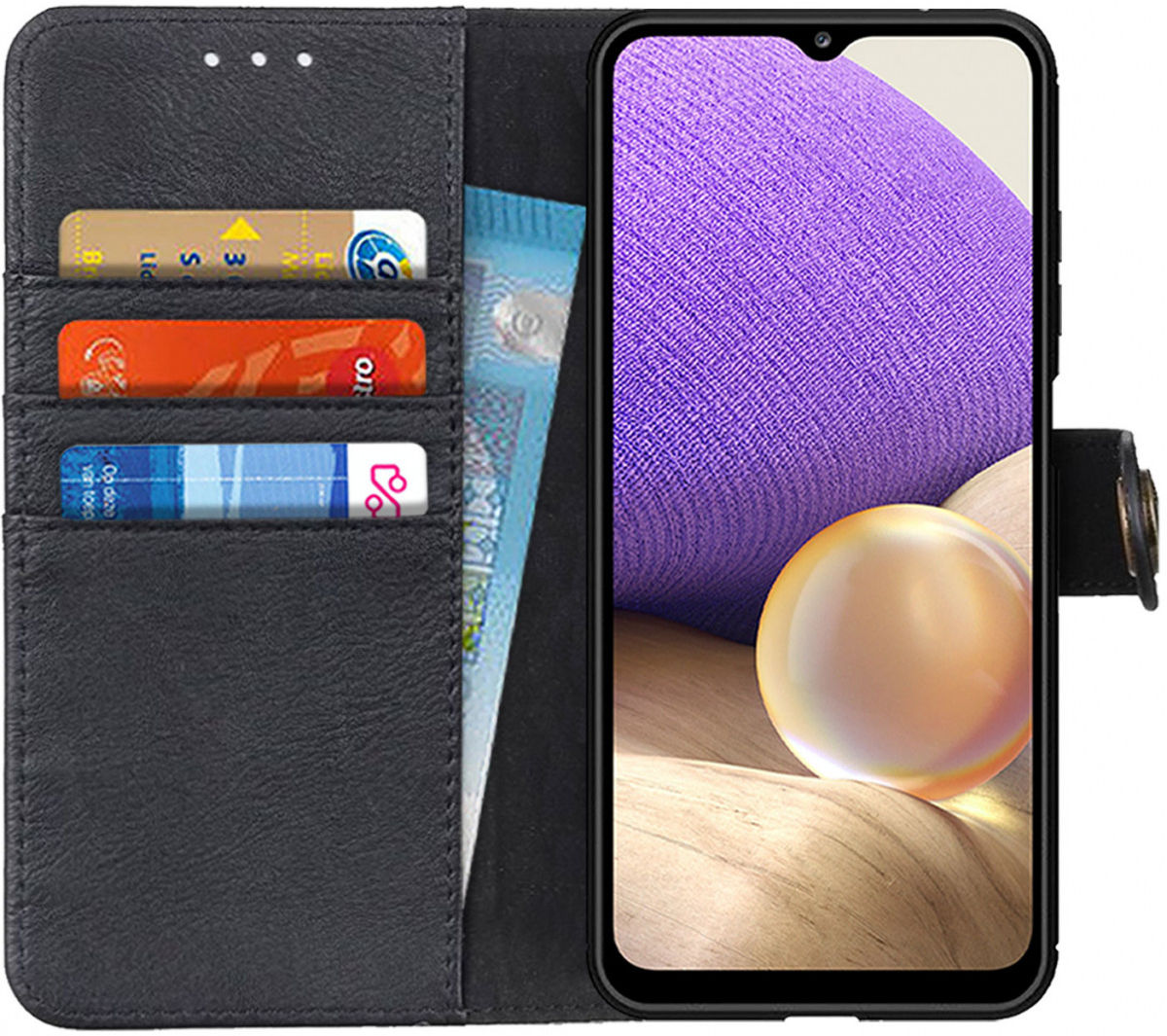 Samsung Galaxy A32 5G Hoesje Portemonnee met Drukknoop Sluiting Zwart afbeelding 1