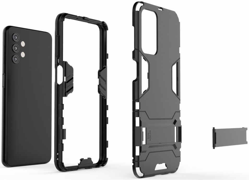 Samsung Galaxy A32 5G Hoesje Hybride Back Cover met Kickstand Zwart afbeelding 3