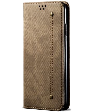 Samsung Galaxy A32 5G Hoesje Portemonnee Stof Textuur Book Case Khaki Hoesjes
