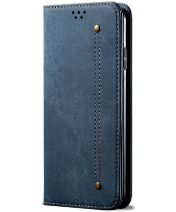 Samsung Galaxy A32 5G Hoesje Portemonnee Stof Textuur Book Case Blauw Hoesjes