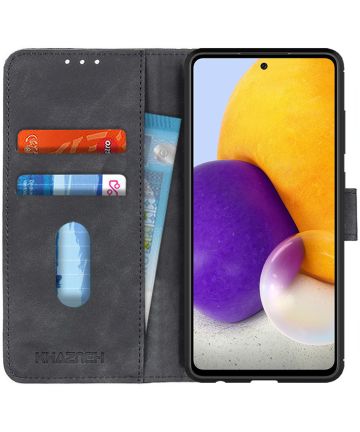 KHAZNEH Samsung Galaxy A72 Hoesje Retro Wallet Book Case Zwart Hoesjes