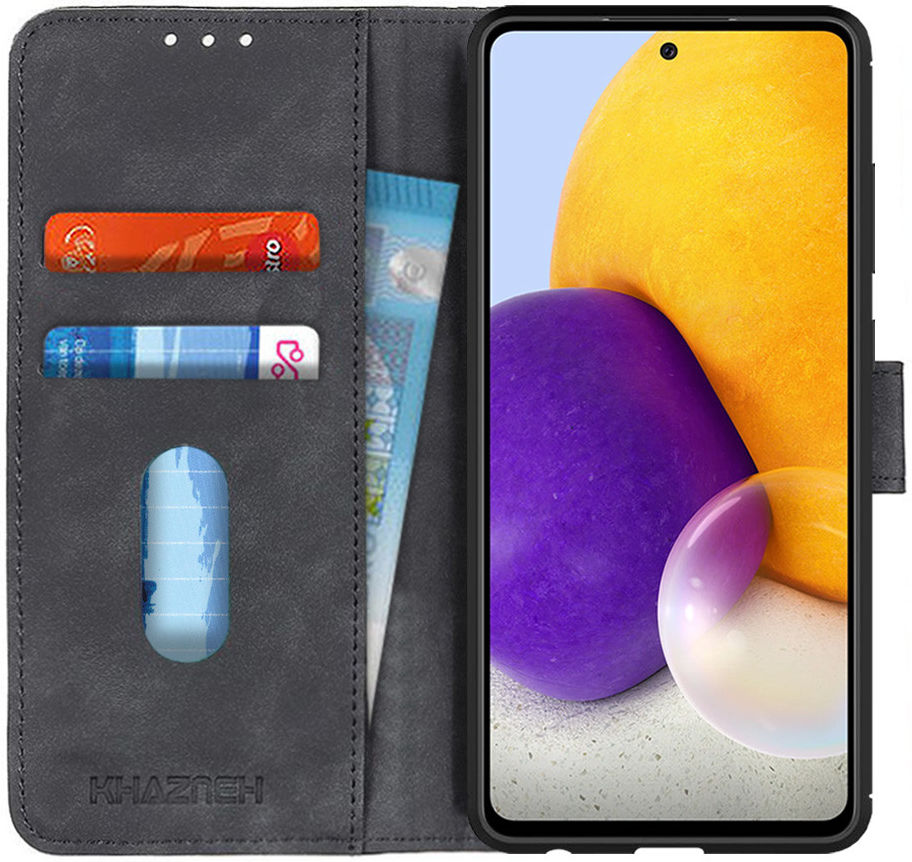 KHAZNEH Samsung Galaxy A72 Hoesje Retro Wallet Book Case Zwart afbeelding 1
