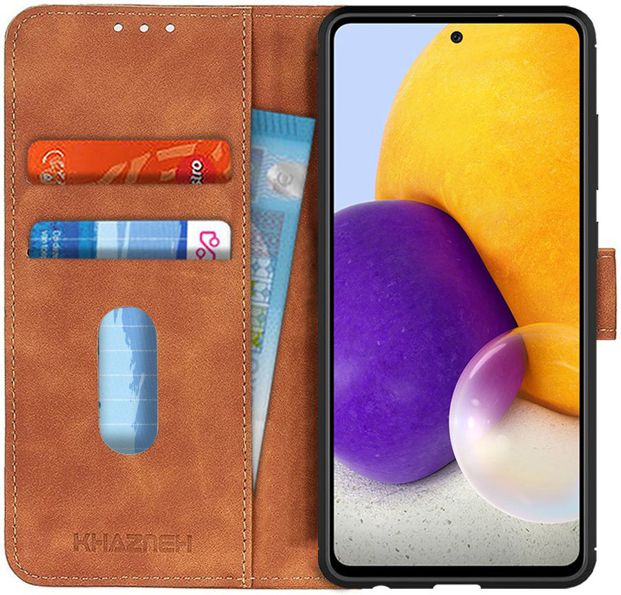 KHAZNEH Samsung Galaxy A72 Hoesje Retro Wallet Book Case Bruin afbeelding 1