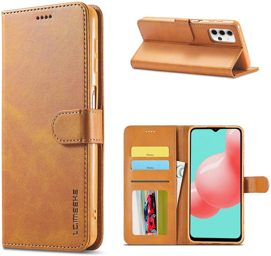 LC.IMEEKE Samsung Galaxy A32 5G Hoesje Book Case Kunst Leer Lichtbruin afbeelding 5