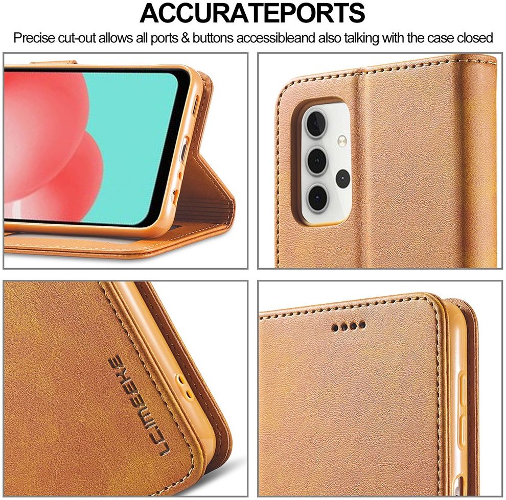 LC.IMEEKE Samsung Galaxy A32 5G Hoesje Book Case Kunst Leer Lichtbruin afbeelding 8