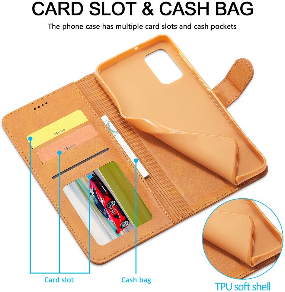 LC.IMEEKE Samsung Galaxy A32 5G Hoesje Book Case Kunst Leer Lichtbruin afbeelding 11