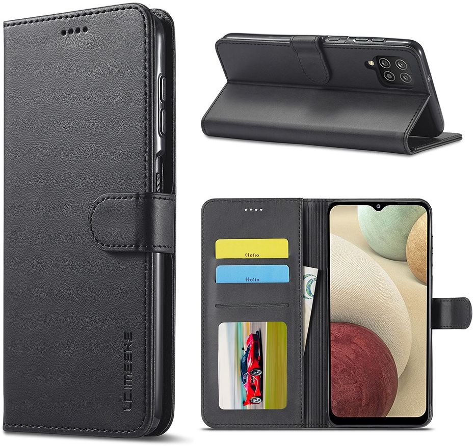 LC.IMEEKE Samsung Galaxy A12 Hoesje Book Case Kunst Leer Zwart afbeelding 5
