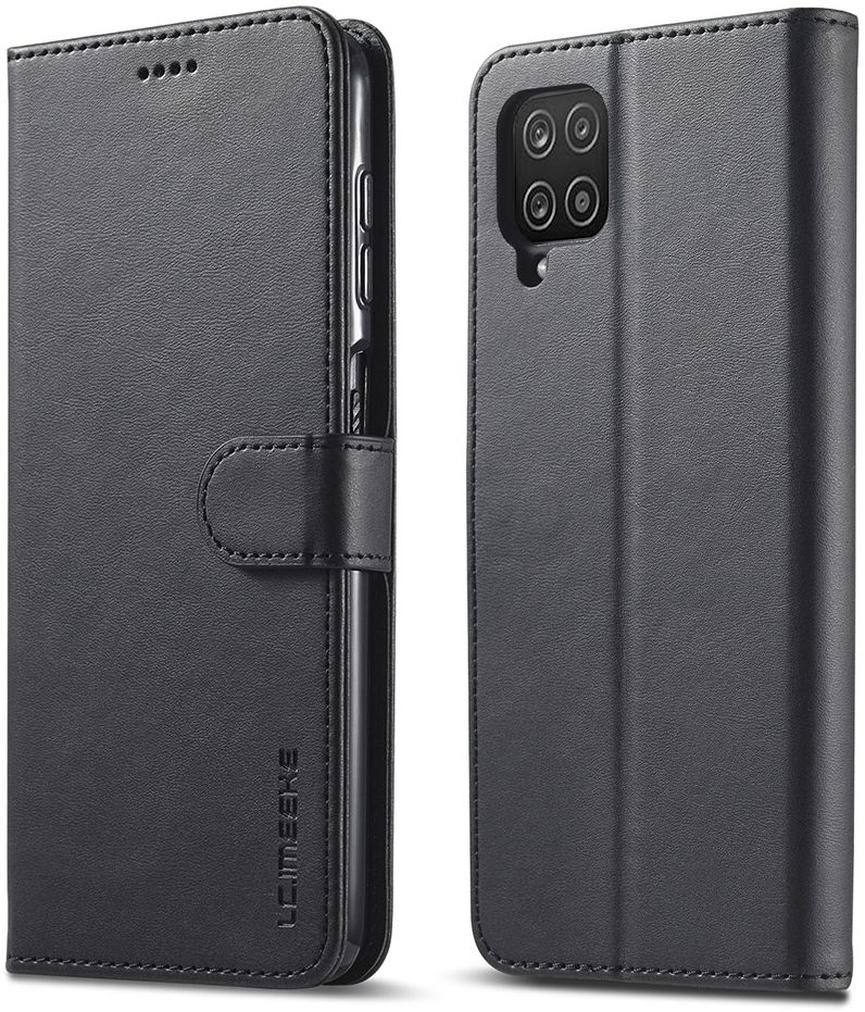 LC.IMEEKE Samsung Galaxy A12 Hoesje Book Case Kunst Leer Zwart afbeelding 3