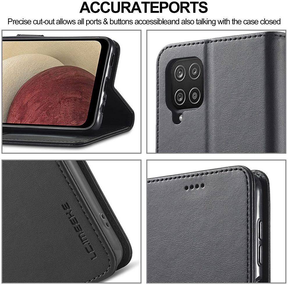 LC.IMEEKE Samsung Galaxy A12 Hoesje Book Case Kunst Leer Zwart afbeelding 7