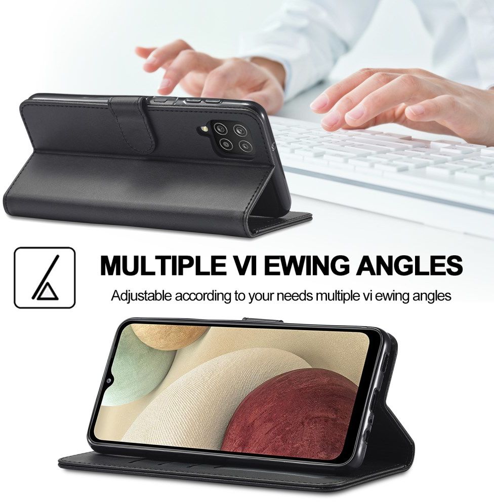 LC.IMEEKE Samsung Galaxy A12 Hoesje Book Case Kunst Leer Zwart afbeelding 9