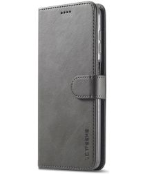 LC.IMEEKE Samsung Galaxy A12 Hoesje Book Case Kunst Leer Grijs