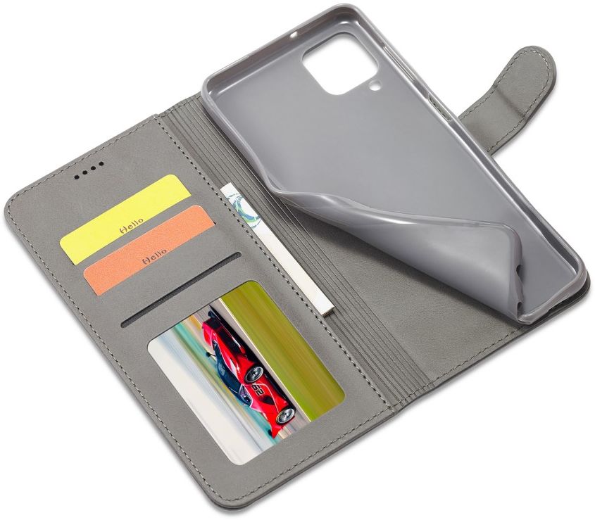 LC.IMEEKE Samsung Galaxy A12 Hoesje Book Case Kunst Leer Grijs afbeelding 14
