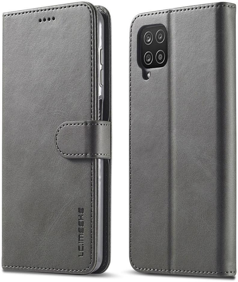 LC.IMEEKE Samsung Galaxy A12 Hoesje Book Case Kunst Leer Grijs afbeelding 4