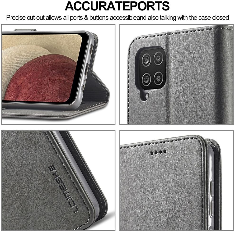 LC.IMEEKE Samsung Galaxy A12 Hoesje Book Case Kunst Leer Grijs afbeelding 8