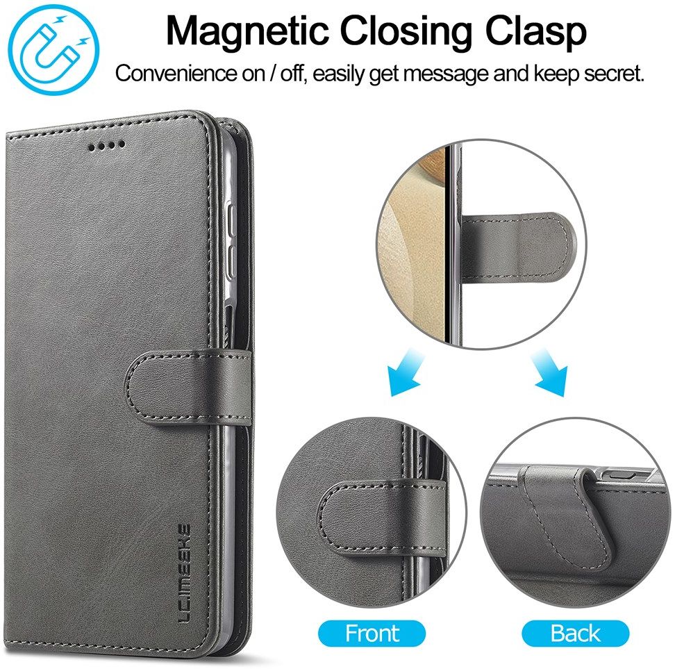 LC.IMEEKE Samsung Galaxy A12 Hoesje Book Case Kunst Leer Grijs afbeelding 9