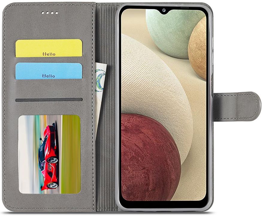LC.IMEEKE Samsung Galaxy A12 Hoesje Book Case Kunst Leer Grijs afbeelding 12