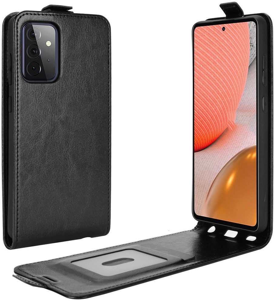 Samsung Galaxy A72 Hoesje Verticale Flip Wallet Case Kunstleer Zwart afbeelding 1
