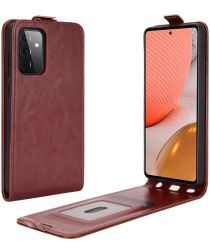 Samsung Galaxy A72 Hoesje Verticale Flip Wallet Case Kunstleer Bruin