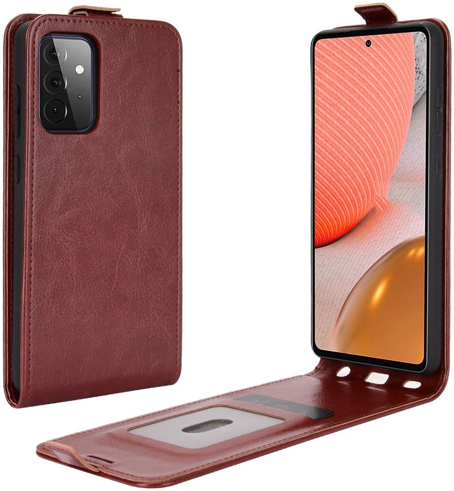 Samsung Galaxy A72 Hoesje Verticale Flip Wallet Case Kunstleer Bruin afbeelding 1
