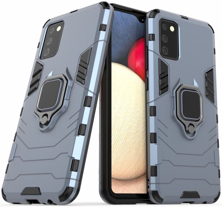 Samsung Galaxy A02s Hoesje met Kickstand Ring Houder Blauw afbeelding 2