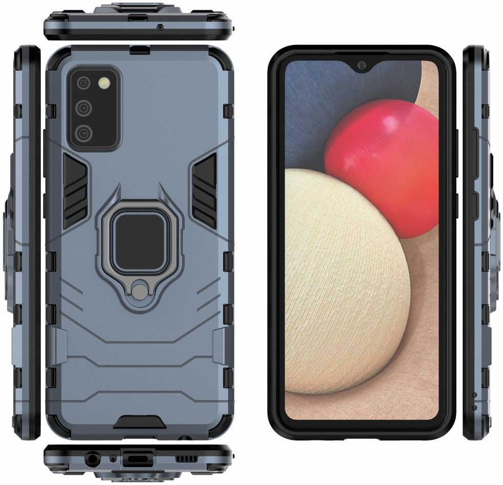 Samsung Galaxy A02s Hoesje met Kickstand Ring Houder Blauw afbeelding 4