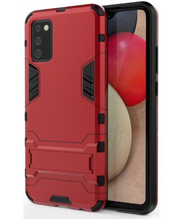 Samsung Galaxy A02s Hoesje Shock Proof Back Cover Met Kickstand Rood Hoesjes