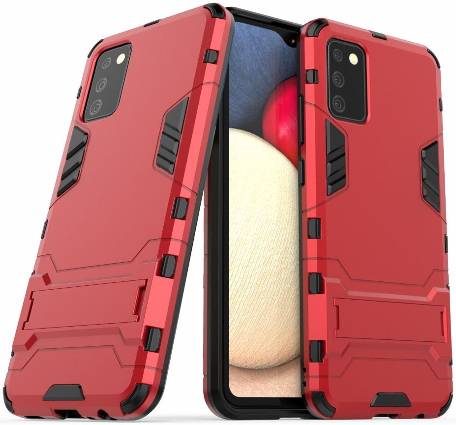 Samsung Galaxy A02s Hoesje Shock Proof Back Cover Met Kickstand Rood afbeelding 2