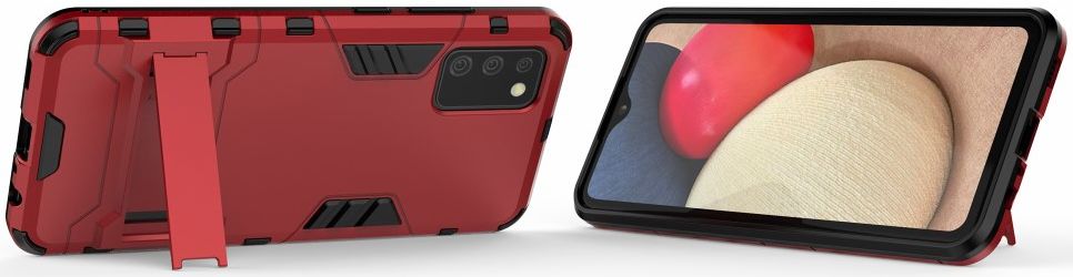 Samsung Galaxy A02s Hoesje Shock Proof Back Cover Met Kickstand Rood afbeelding 3