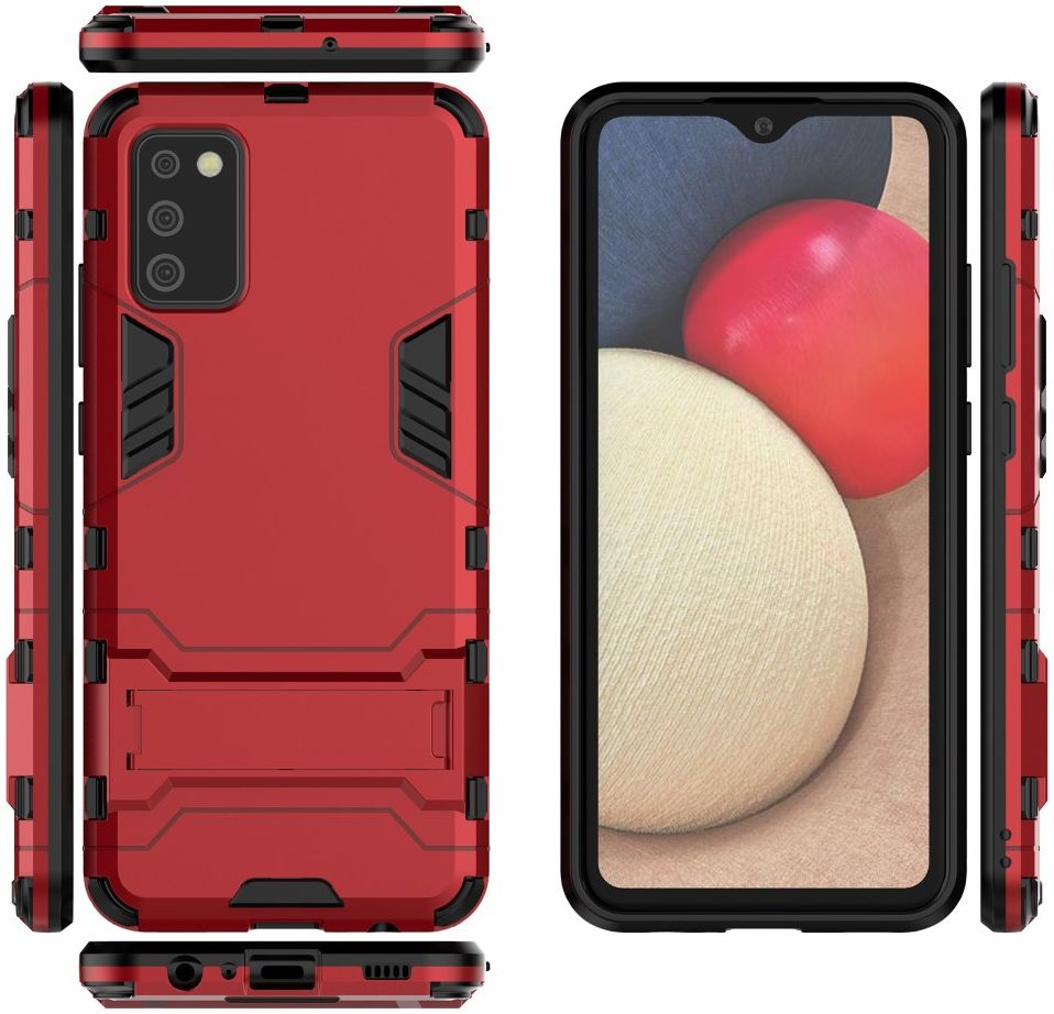 Samsung Galaxy A02s Hoesje Shock Proof Back Cover Met Kickstand Rood afbeelding 4