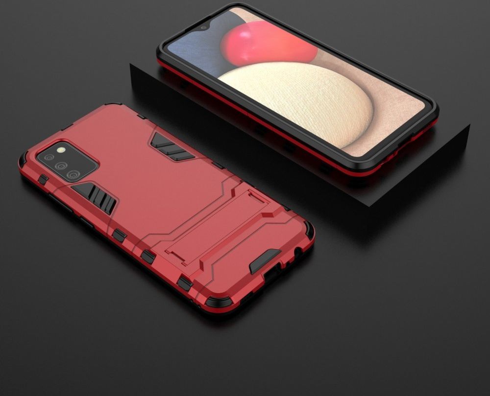 Samsung Galaxy A02s Hoesje Shock Proof Back Cover Met Kickstand Rood afbeelding 5