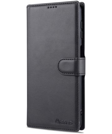 AZNS Samsung Galaxy A12 Hoesje Wallet Book Case Kunst Leer Zwart Hoesjes