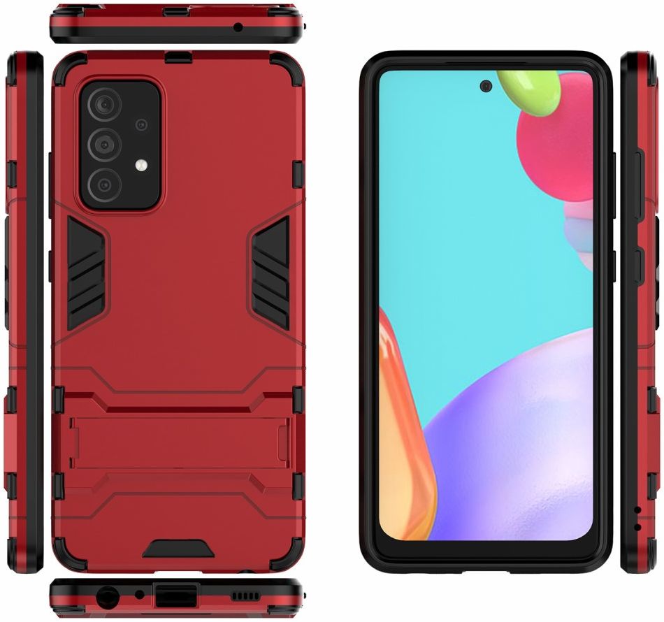 Samsung Galaxy A52/A52S Hoesje Shock Proof Kickstand Back Cover Rood afbeelding 4