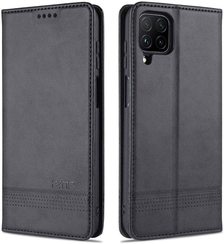 AZNS Samsung Galaxy A12 Hoesje Book Case Kunst Leer Zwart afbeelding 3