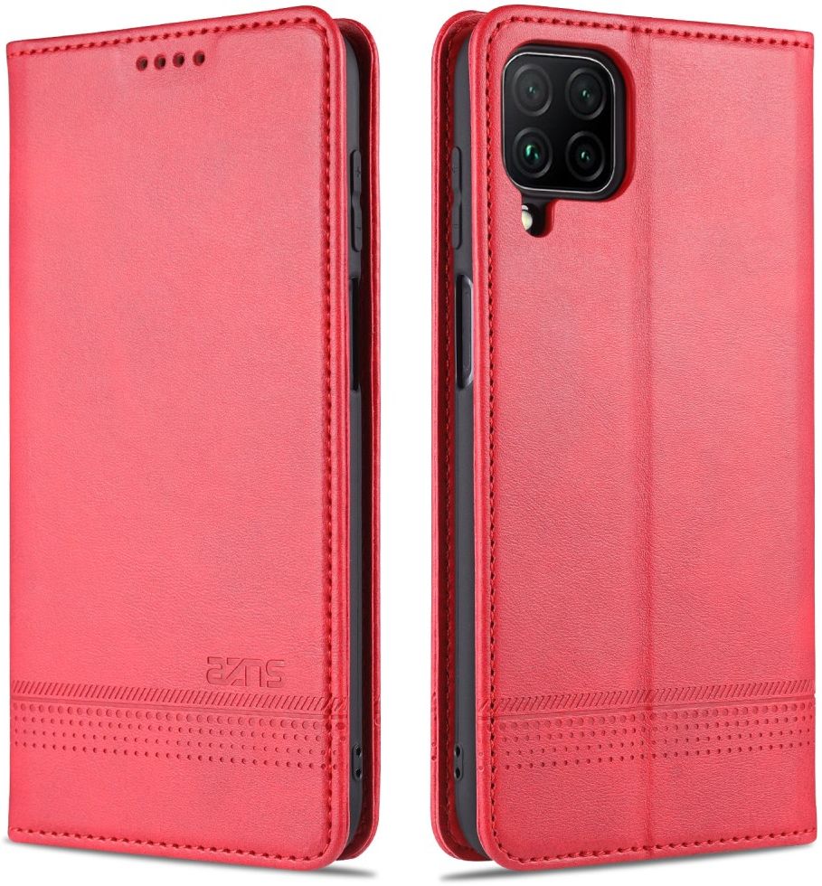AZNS Samsung Galaxy A12 Hoesje Book Case Kunst Leer Rood afbeelding 3