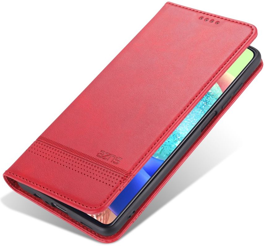 AZNS Samsung Galaxy A12 Hoesje Book Case Kunst Leer Rood afbeelding 1