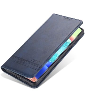 AZNS Samsung Galaxy A12 Hoesje Book Case Kunst Leer Blauw Hoesjes