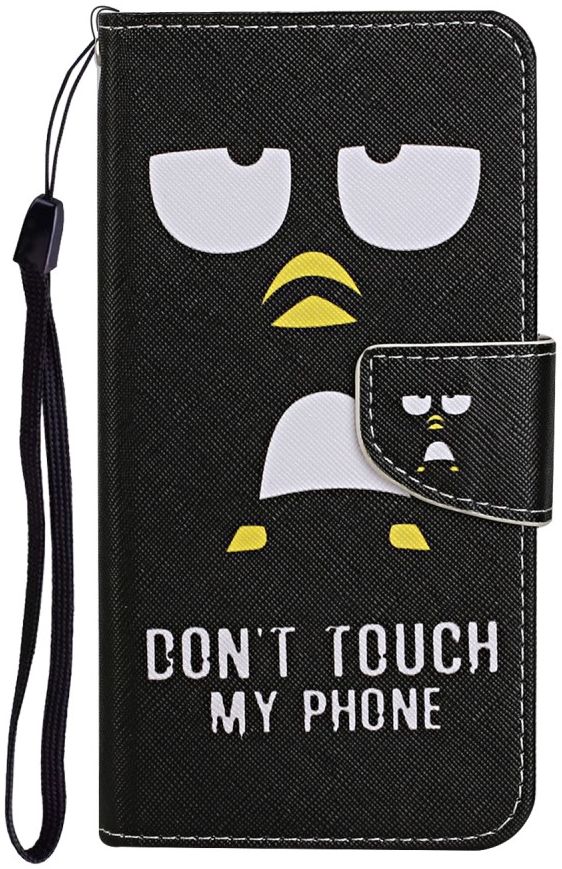 Samsung Galaxy A02s Wallet Case Don't Touch Print PU Leer Zwart afbeelding 1