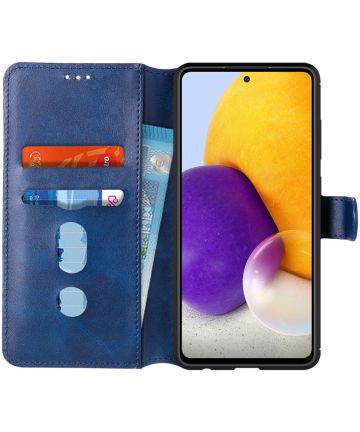 Samsung Galaxy A72 Hoesje Portemonnee Retro Book Case Blauw Hoesjes