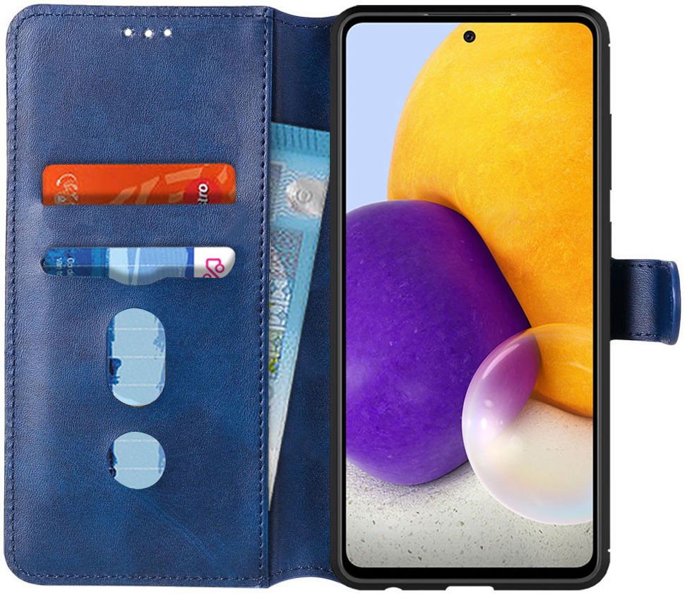 Samsung Galaxy A72 Hoesje Portemonnee Retro Book Case Blauw afbeelding 1