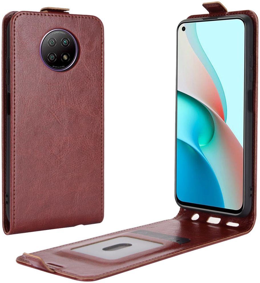 Xiaomi Redmi Note 9T Hoesje Verticale Flip Wallet Case Kunstleer Bruin afbeelding 1