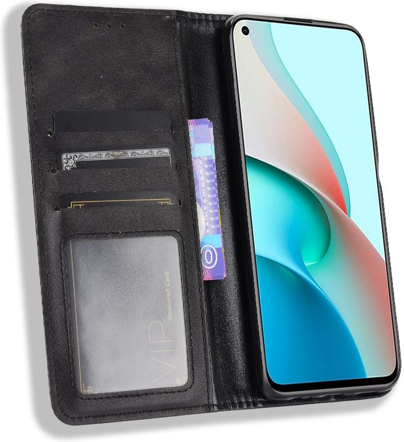 Xiaomi Redmi Note 9T Portemonnee Hoesje Vintage Look Kunst Leer Zwart afbeelding 1