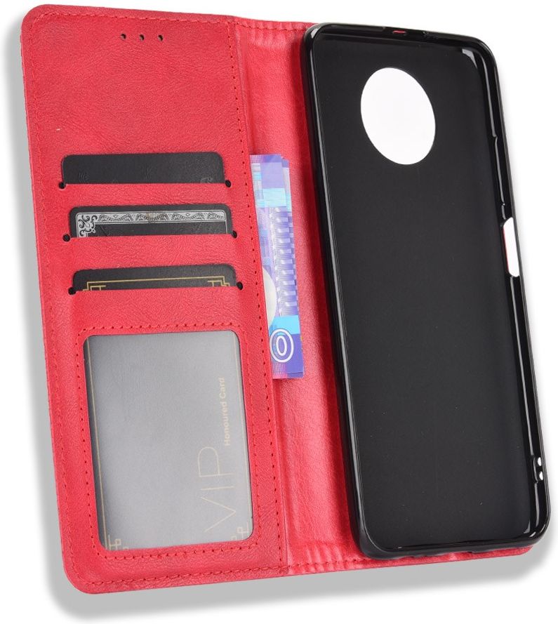 Xiaomi Redmi Note 9T Portemonnee Hoesje Vintage Look Kunst Leer Rood afbeelding 4