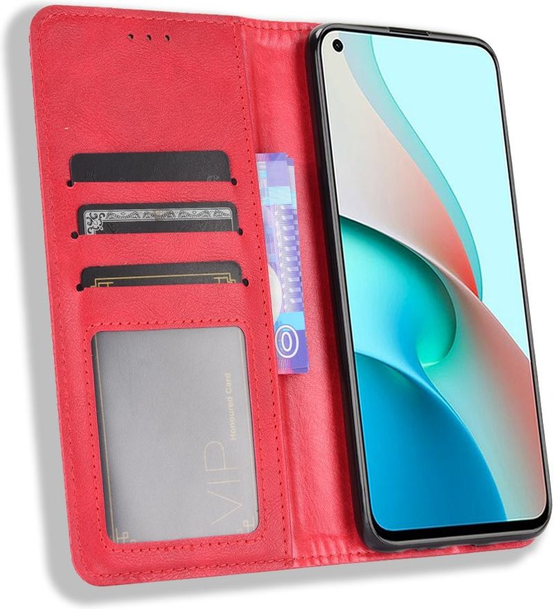 Xiaomi Redmi Note 9T Portemonnee Hoesje Vintage Look Kunst Leer Rood afbeelding 1