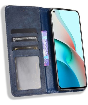 Xiaomi Redmi Note 9T Portemonnee Hoesje Vintage Look Kunst Leer Blauw Hoesjes